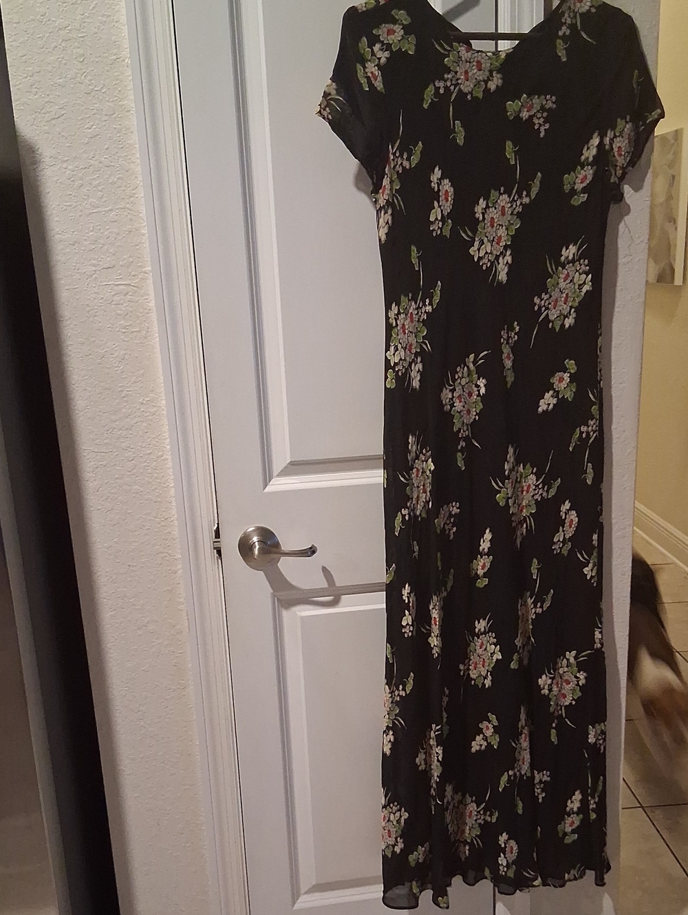 Black Floral Maxi Dress with Cap Sleeves